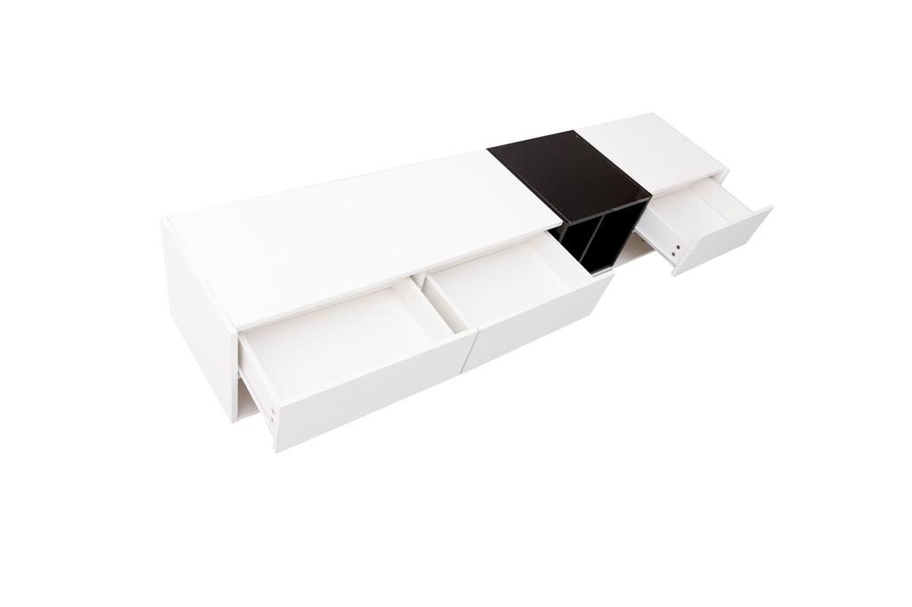Lowboard TV Cabinet, Modern TV Stand with 3 Drawers and Open Storage Compartment, TV Board with Ample Storage Space, Color Block Design