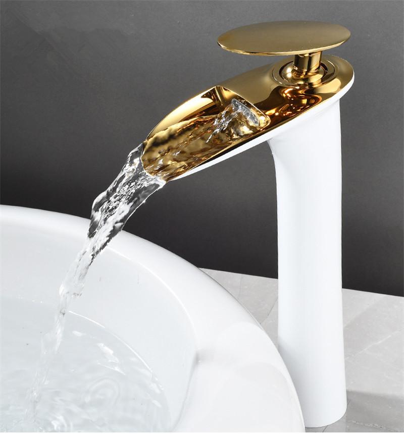 Tuqiu Bathroom Faucet Brass Gold White Bathroom Basin Faucet Cold Hot Waterfall Mixer Sink Tap Deck Mounted Black White Tap