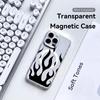 Black Flame Phone Case For iPhone 17 16 15 14 13 12 Pro Max Plus With Magnetic Crystal Clear Case Wireless Charge