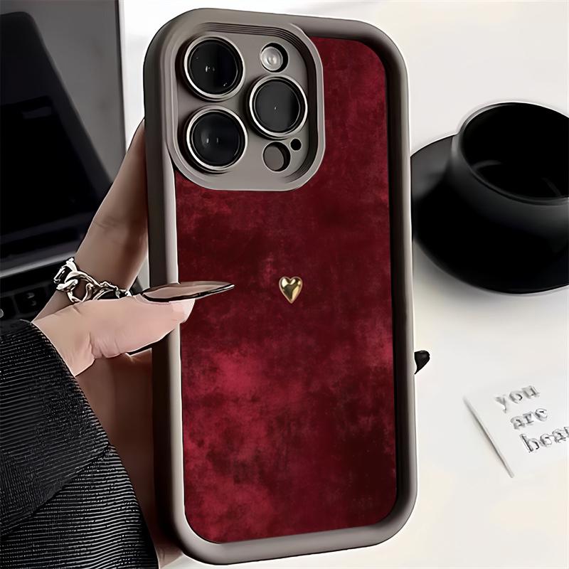 

Wine Red Suede Gold Heart Leopard Phone Case For Samsung Galaxy S25 S24 S23 S22 S21 Ultra Plus S20 FE A15 A35 A54 A55 Soft Cover Galaxy S20