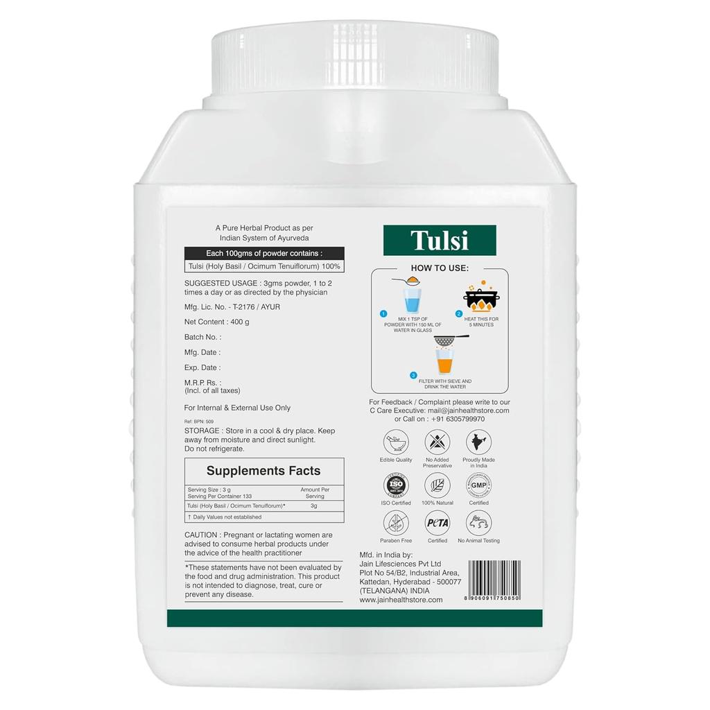 Jain Tulsi Pure Powder 400 g Pack of 1 – Organic Holy Basil Powder for Wellness and Daily Use