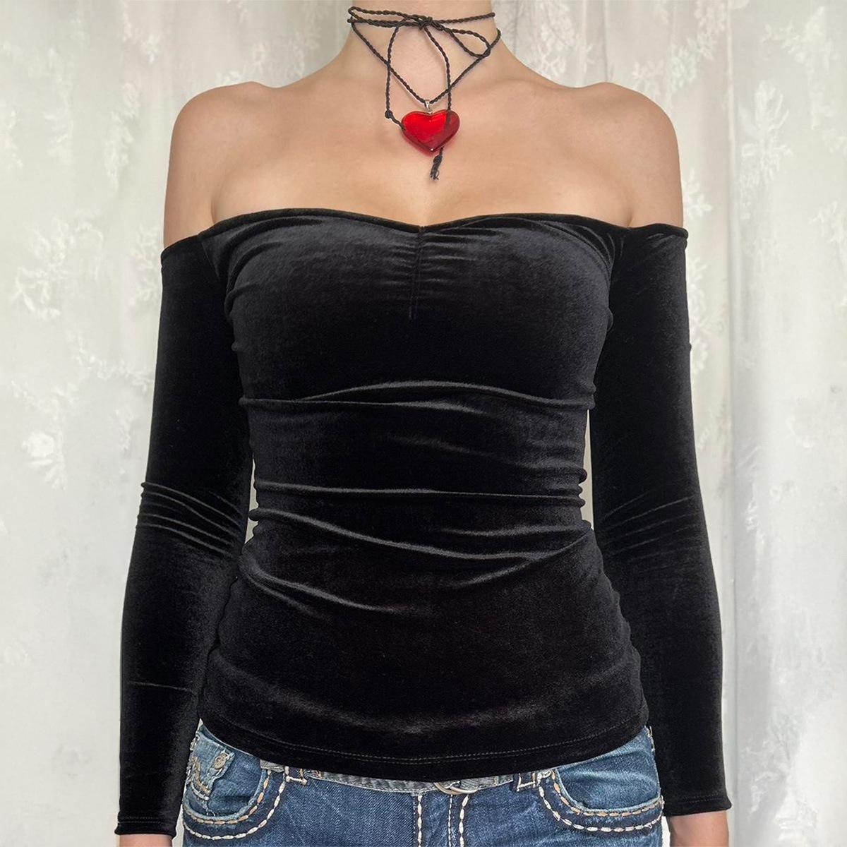 

Европейский и американский Y2K жилет с длинным рукавом женская футболка женская одежда 2025 осень и зима M чёрный