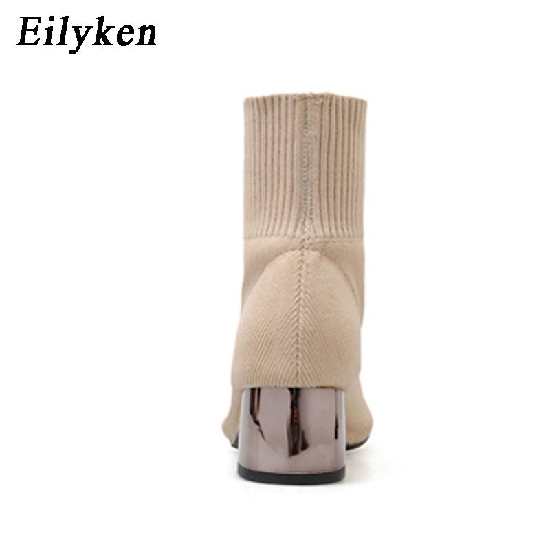 Fashion EilyKen Autumn Winter Knitted Stretch Fabric Socks Women Low Heel Short Boots Gray Pointed Toe Female Ankle Booties