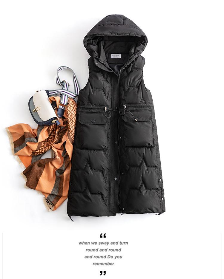 Damen Herbst Winter Kapuzen Ärmelloser Langer Weste Mantel Oberbekleidung Daunenjacke Baumwolle Gepolsterte Parkas Weste
