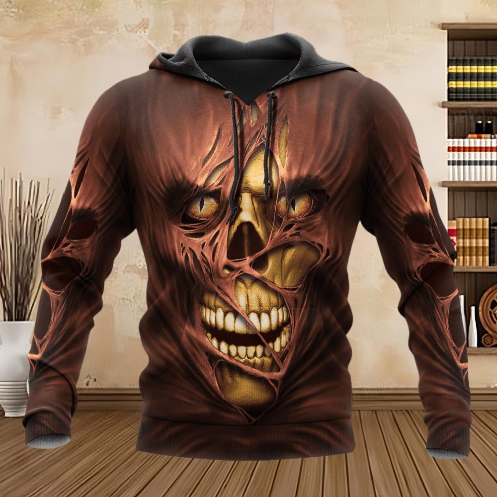 Men's Hoodie Skull Design Hoodies 3D Print Horror Graphic Tops Fall Harajuku Long Sleeve Kangaroo Pocket Hoodie for Men Clothes