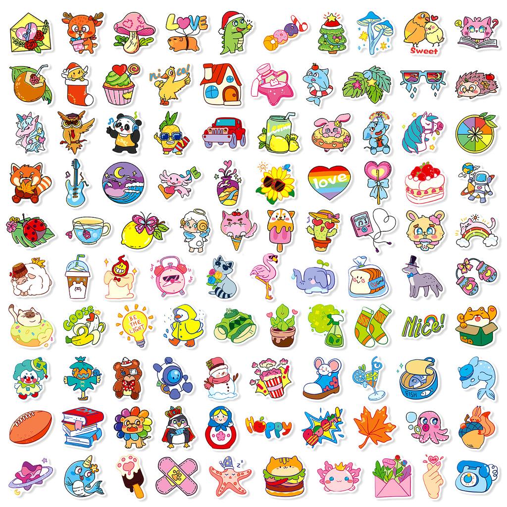 50-300 Cartoon Cute Children's Animals Doodle Stickers Stationery Stickers