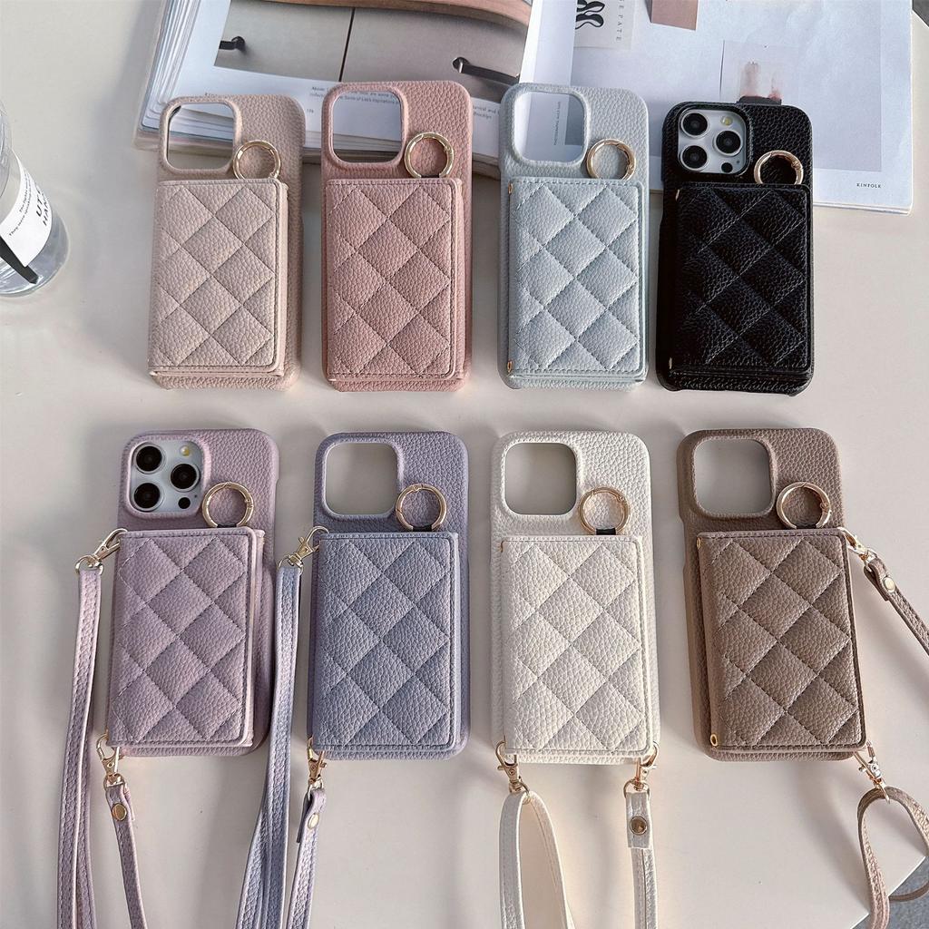 Applicable To Iphone17promax Apple 14 Flip Card Bag, Xiaoxiangfeng Rhombus Messenger Phone Case Ip16E Female