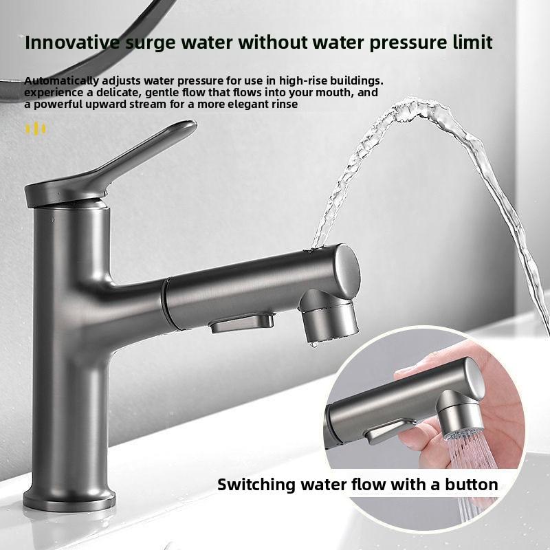 Gun grey/Black/White Pull-out Bathroom Basin Faucet Kitchen Wash Basin Hot and Cold Dual Control Faucet Single Hole Tapware