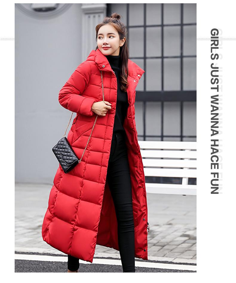 Lange Parkas im koreanischen Stil, modisch, lange, knielange Baumwolljacke für Damen, dicke, warme, wattierte, schlanke Parkas und Mäntel, wattierte Jacke für Damen, Größe S mit Kapuze