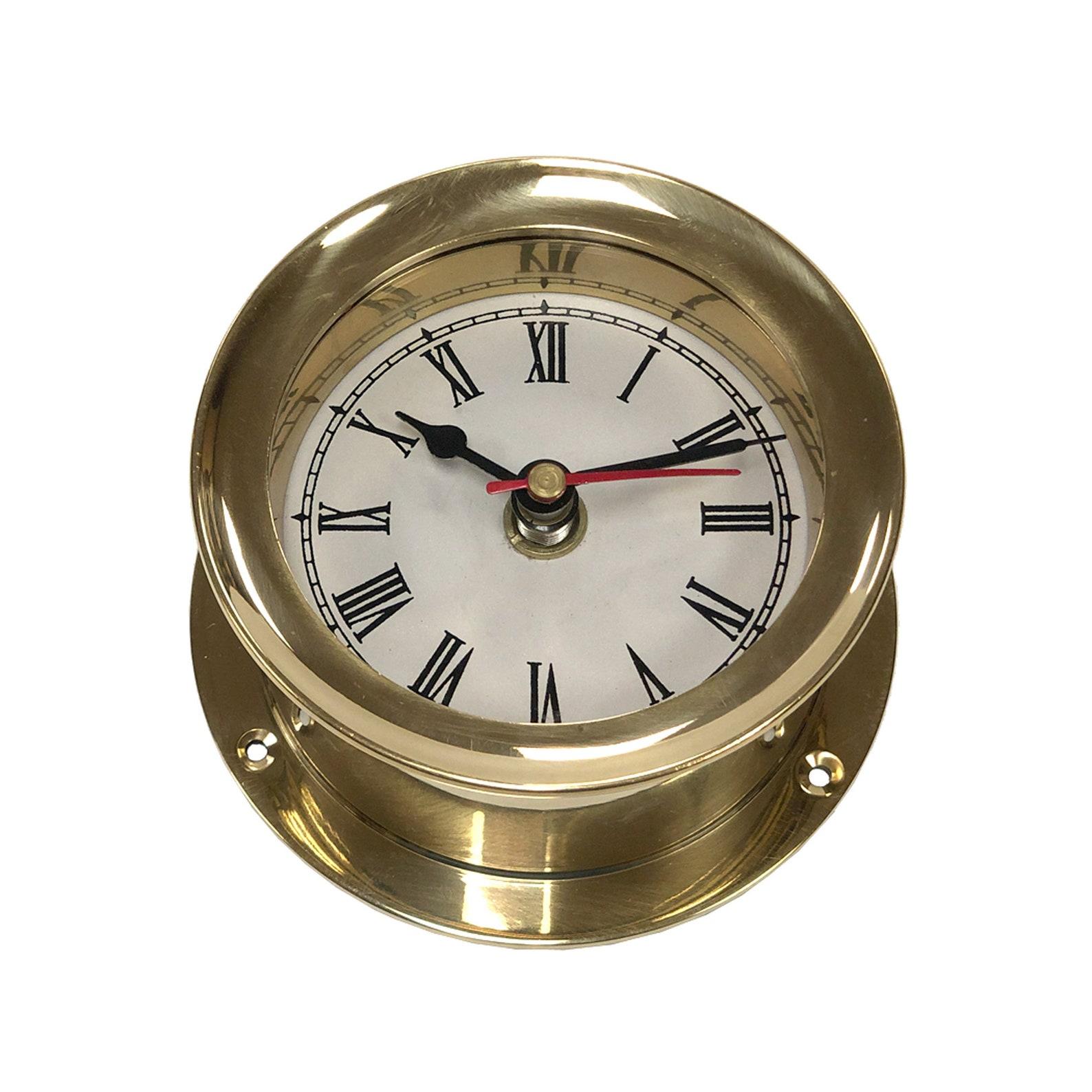 Vintage Nautical Wall Mounted Ship Clock Antique Brass Roman Numeral Marine Timepiece Boat Captain Gift Home Office Decor