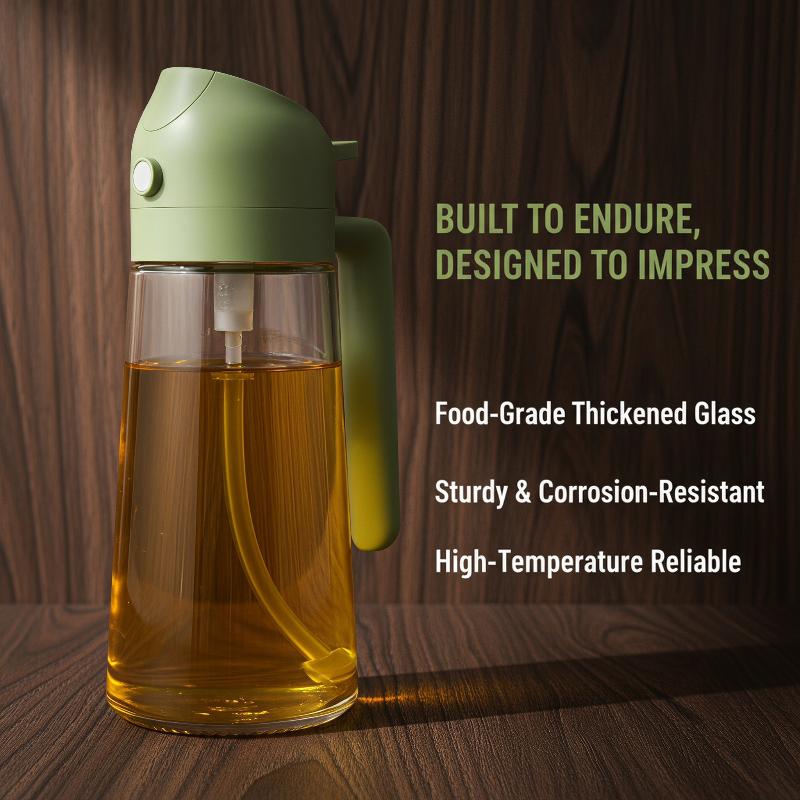 Glass Oil Spray Bottle 2 In 1 470ml Reusable Clear Oil Dispenser for Kitchen Air Fryer Grilling Roasting Food Making