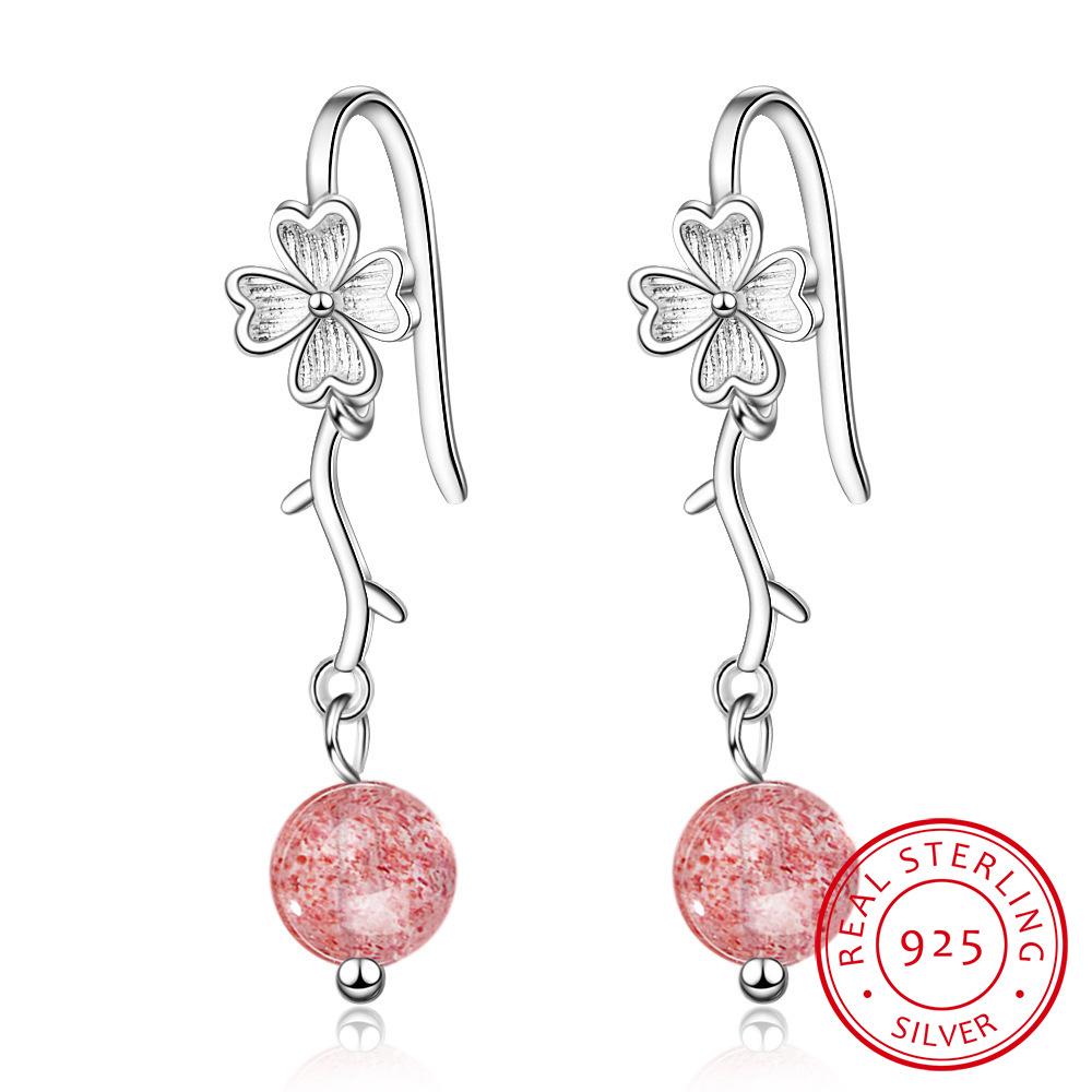 

Сладкие натуральные клубничные кристаллы длинные серьги-крючки из стерлингового серебра 925 пробы в виде цветка сливы для женщин подарок Oorbellen S -E848