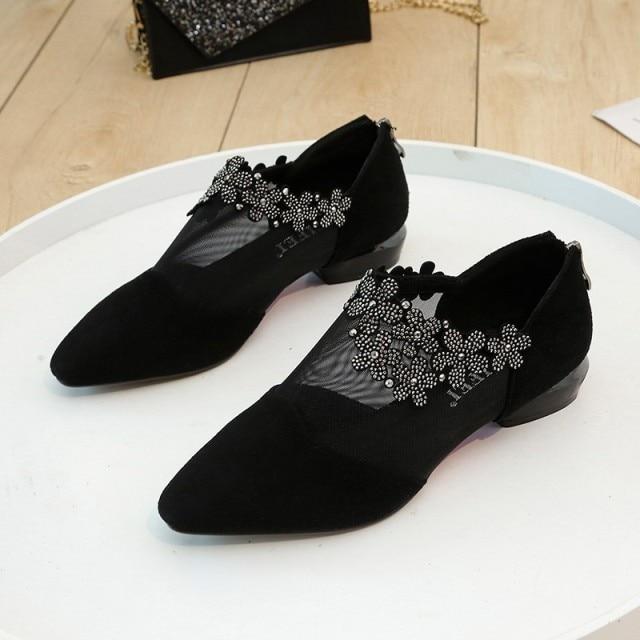 Sandals For Women  Retro Rhinestone Sandals Women Elegant Flower Square Heel Sandals Mesh Light Sandals Summer Women 'S Shoes