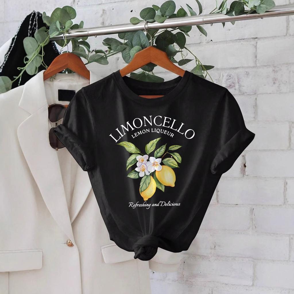 Mango Lemon Fruit Print Loose Short Sleeve T-shirt for Women