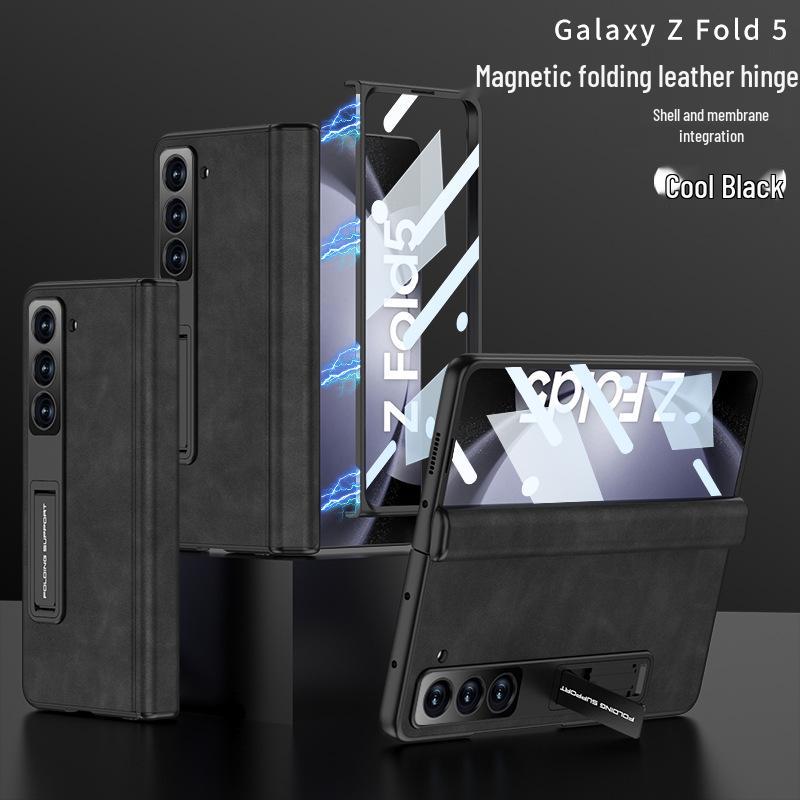 Samsung Z Fold5 Leather Case: Magnetic Hinge, Full Coverage, Stand, Cross-Border Protection For Samsung Fold5