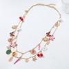 Womens Layered Zinc Alloy Pendant Necklace With Heart Floral Leaf Butterfly Cherry Motifs Drip Paint Finish 81cm Length