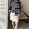 Preppy Style Stripe Scarf Plush Knitted Shawl Simple Plaid Wool Scarf  Girl