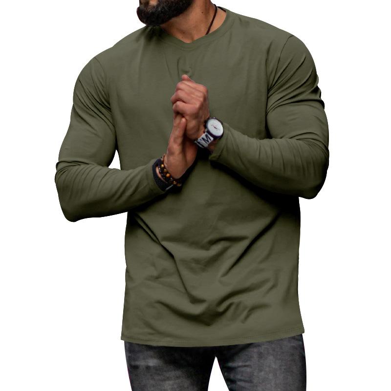 Autumn Winter Tops Fashion Men's T-shirt Long Sleeved Casual Round Neck Solid Color Top Base T-shirt