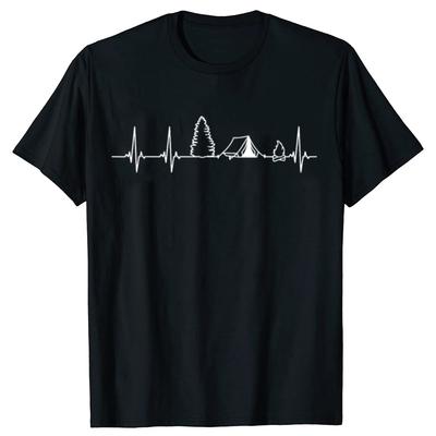 Funny Camping Heartbeat Graphic T-shirts Men Women's Fashion Casual Tshirt 100% Cotton Loose Oversized T Shirt