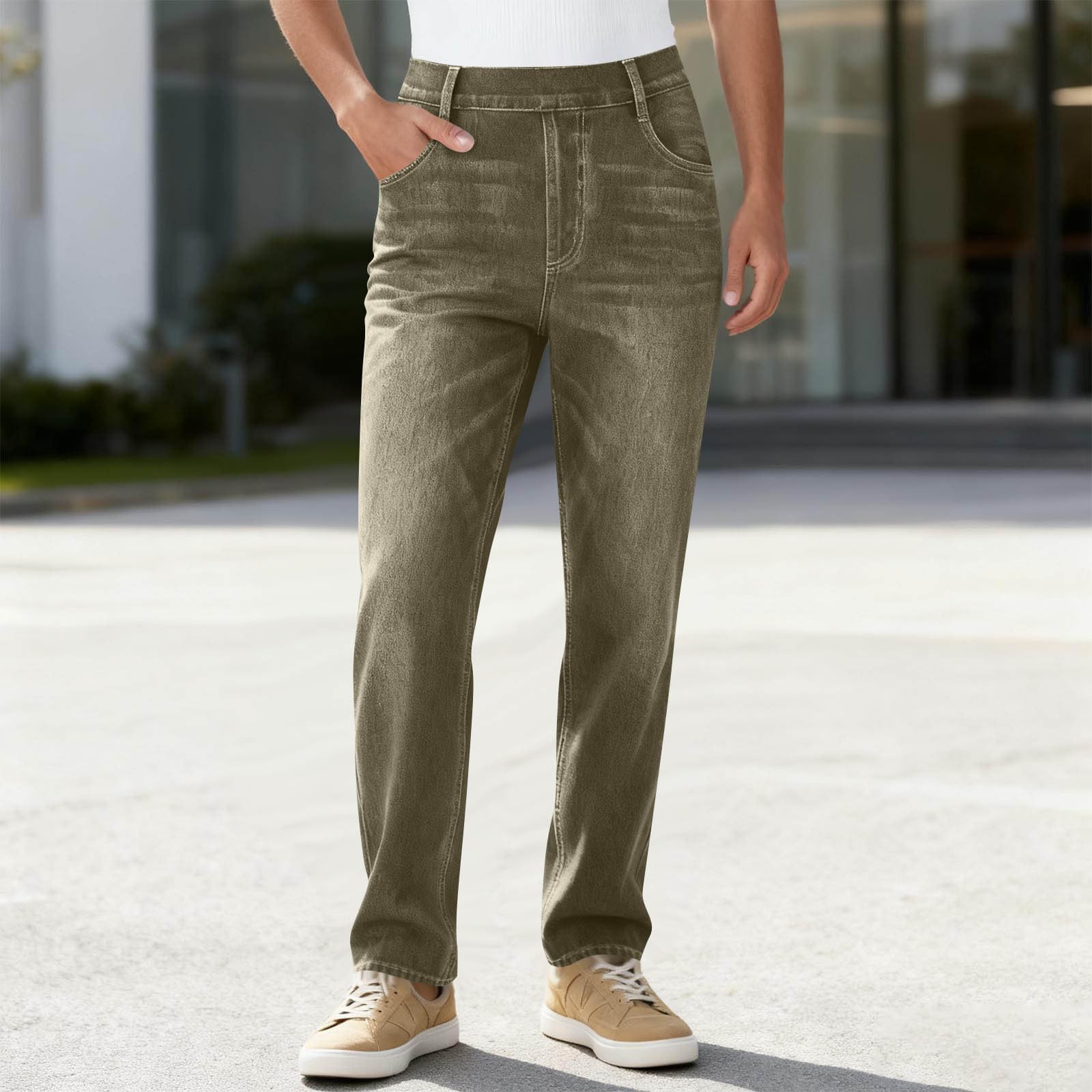 

Жіночі Еластичні Штани з Високою Талією Повсякденного Кроєння Широкі Довгі Штани З Кишенями S зелений