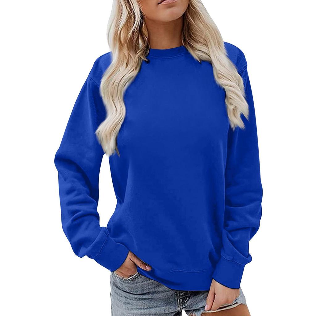 2025 Damen einfarbiges Rundhals-Langarm-Sweatshirt - Lässig und bequem für Herbst und Winter