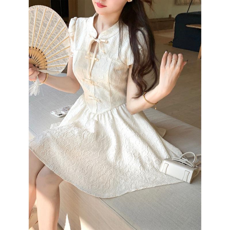

French National Style Jacquard A-line Dress - Waist-cinching, Slimming, High-waisted Summer Fashion S (40-47 kg)