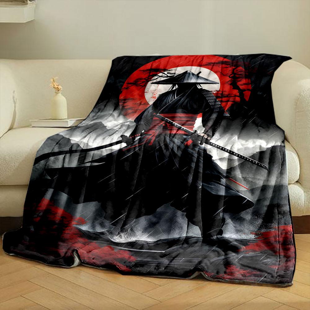 Samurai Red Moon Rain bedroom Blanket for Livingroom Couch lunch break Soft throw for Friend's festival Gift