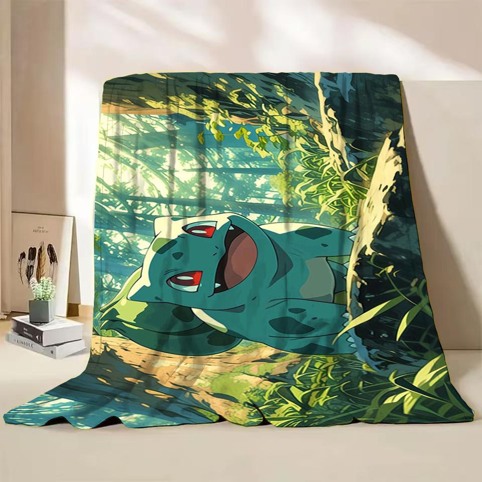 Pokemon Bulbasaur Flannel Throw Blanket for Bed Sofa Home Bedroom Office Travel Children's Cover Blankets Kids Winter Warm Gifts