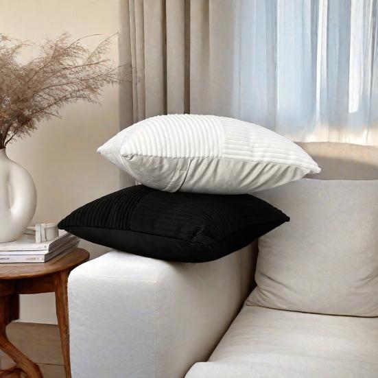 Kissenbezug mit Streifenmuster, Kontrastfarbe, Patchwork, versteckter Reißverschluss, 45 x 45 cm