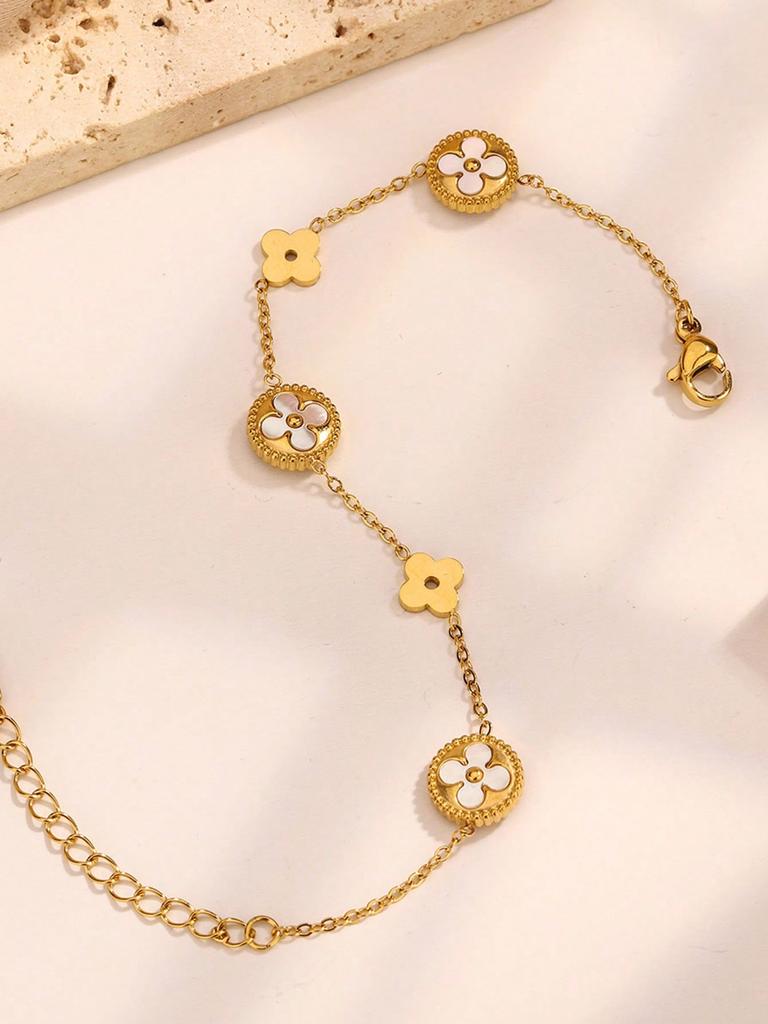 1 Lucky Five-flower Four-leaf Clover Women's Bracelet, Reversible Stainless Steel Bracelet Best Gift for Friends and Girlfriends
