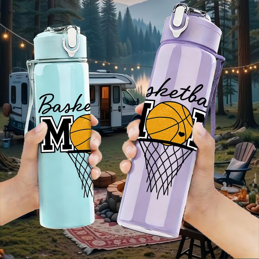 1PC Basketball Mom Sport Text Print 750ml Color Plastic Sports Water Bottle Leakproof Flip Straw Lid Suitable for Sports Office Home Use