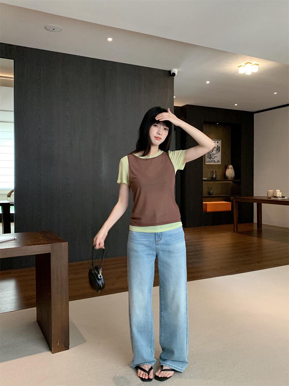 Yuyi 2025 Summer Women s American Retro Straight-Leg Slimming Jeans (hc1177) Small (under 100 jin) синий