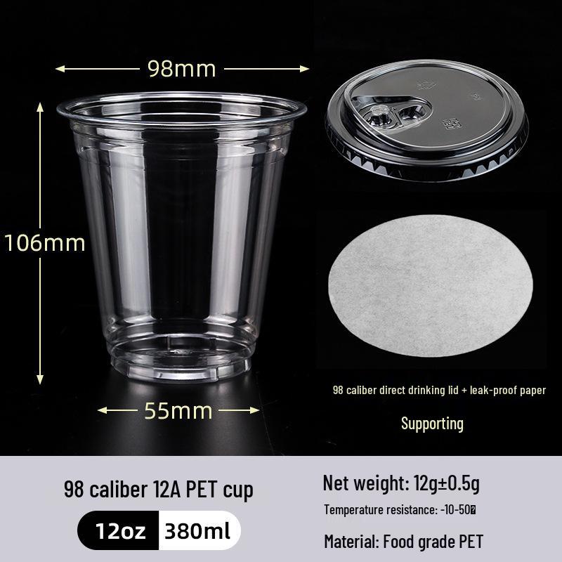 Disposable PET Plastic Cup with Lid - 98mm Caliber for Milk Tea, Coffee, Lemon Tea, or Iced Drinks