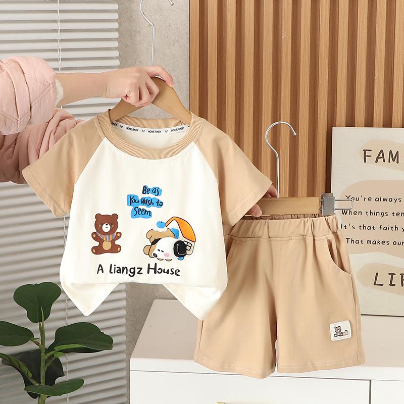 

Комплект з коротким рукавом для хлопчиків 0-5 років, дитячий спортивний одяг з мультяшним візерунком, повсякденний і модний дитячий костюм-двійка XXL хакі