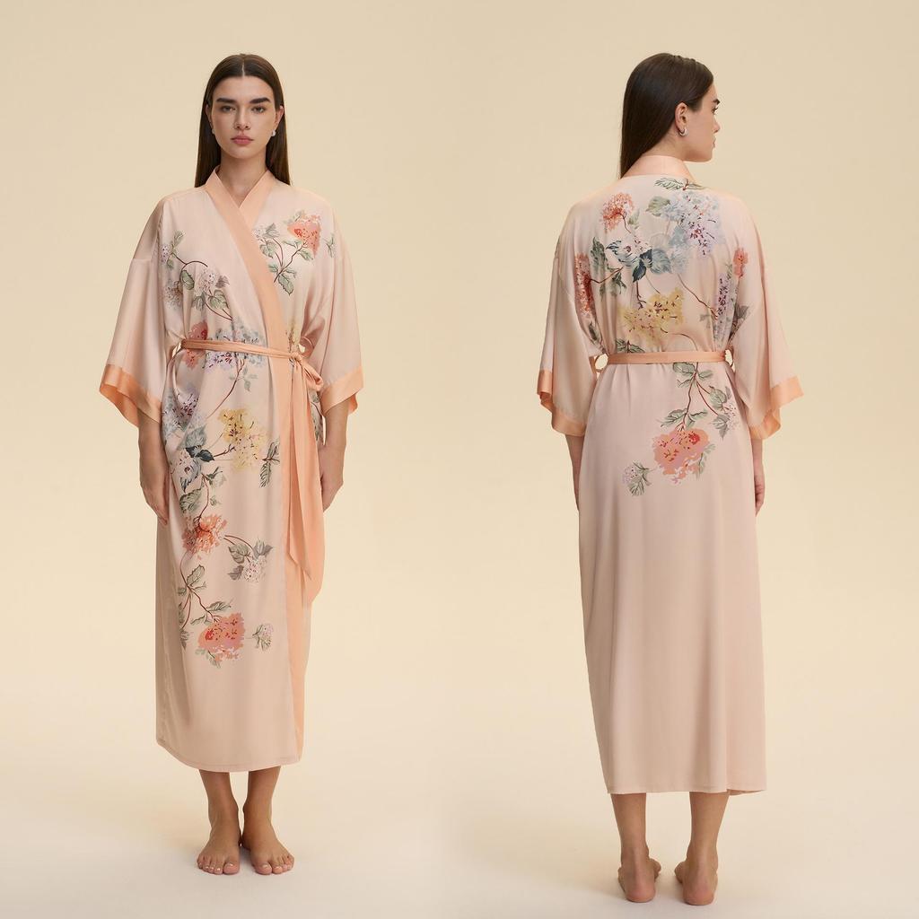 Yaoting Satin Plus Size Women's Long Sleeve Pajamas and Bathrobe Set - Spring/Fall Collection WP5021