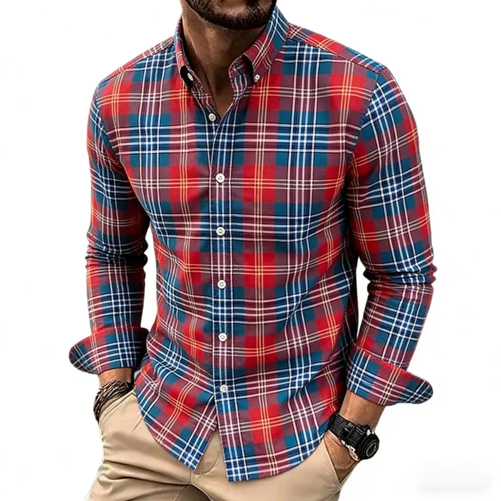 Camicia a quadri da uomo a maniche corte, vestibilità slim, casual con bottoni