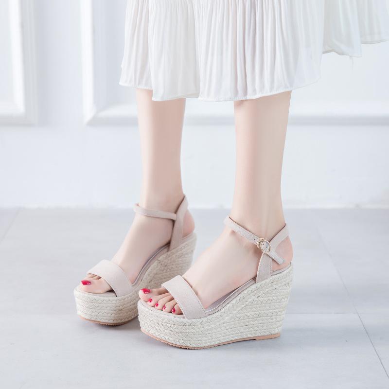 

Hemp rope woven wedge heel sandals 12CM high heels, model, spot 34 to 39 39 абрикосовый