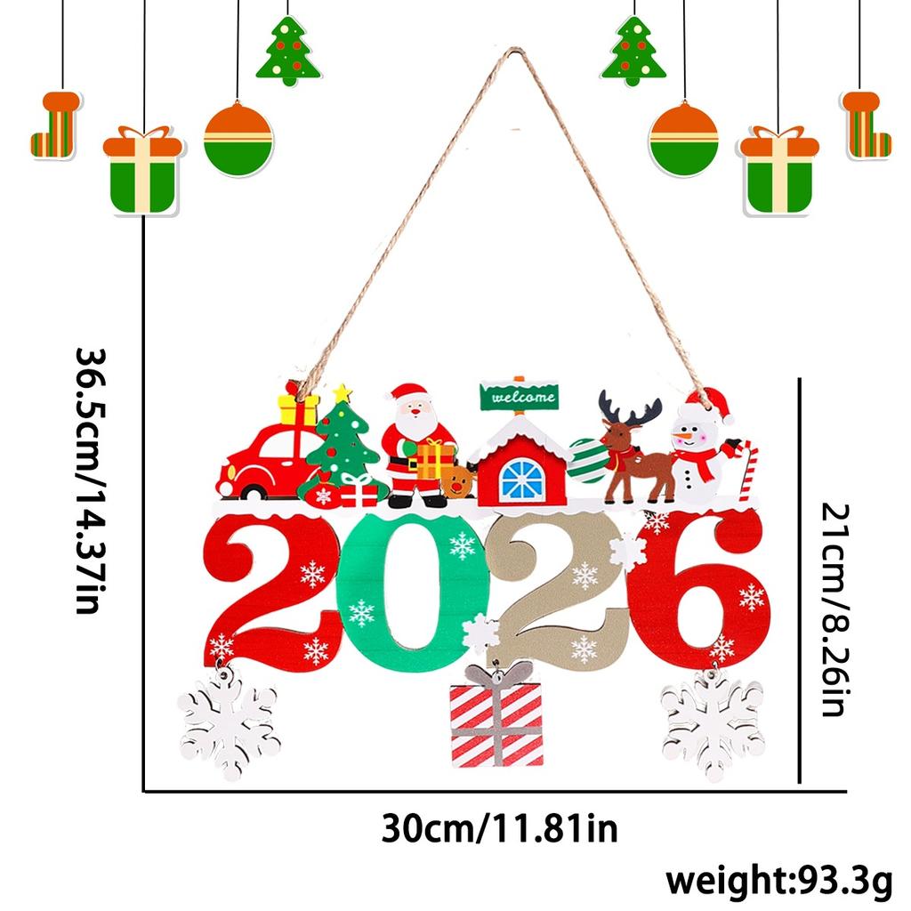 2026 Christmas Cartoon Wooden Pendant Xmas Tree Hanging Ornament Santa Claus Snowman Snowflake New Year Gift Navidad Decoration