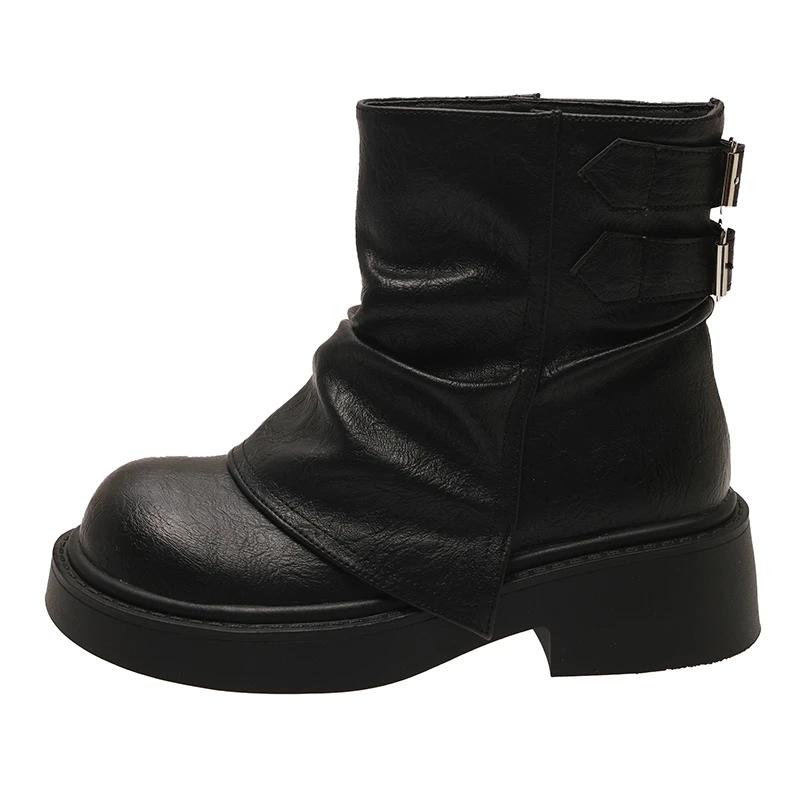 

Ботильоны женские на платформе, средний каблук, зимняя женская кожаная обувь 2025 года, тренд, новинка, массивные, модные, теплые, удобные, зимние ботинки Mujer 40 чёрный