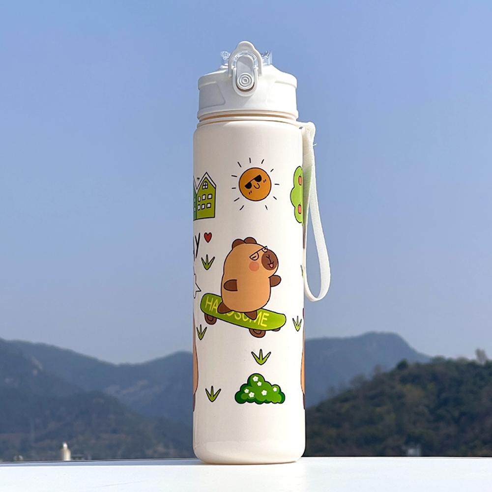 800ml Capybara Cute Water Cup with Straw & Handle Sports Water Bottle Portable Drinking Bottle for Boys Girls Daily Use