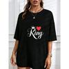 White T-Shirt With King And Heart Print For Casual Wear