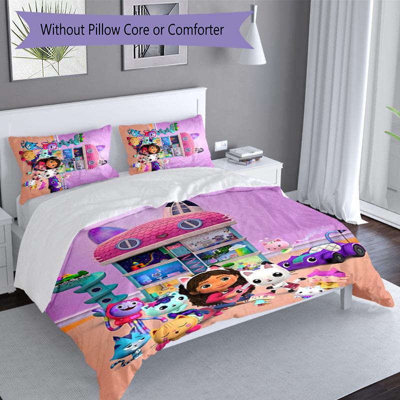 3pcs Gabby's Dollhouse1 pattern bedding set duvet cover set includes duvet cover &pillowcases, perfect all season bedroom decoration & gift