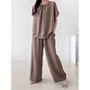 Shop   Women Round Pleated Loose Fit Short Sleeve Blouse Wide Pants Set Ara wSet