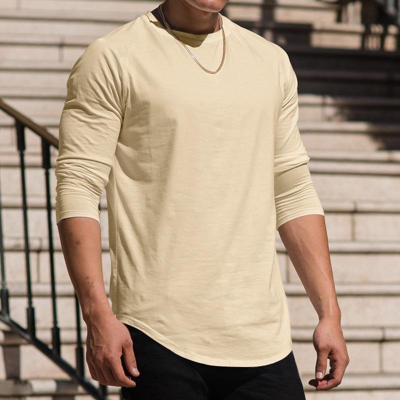 Autumn Winter Tops Fashion Men's T-shirt Long Sleeved Casual Round Neck Solid Color Top Base T-shirt