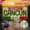Aluminum Metal License Plate Wall Decor - UV Printed  Cancun Mexico Design with Green/Red/White Stripes,  Indoor/Outdoor Holiday