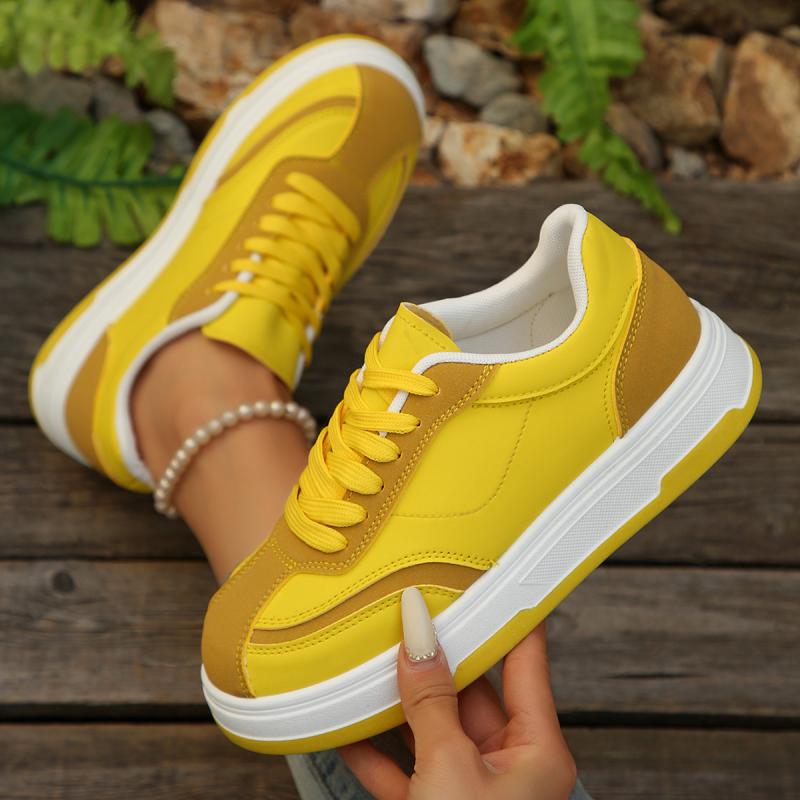 Fashion Fashion Mix Color Lace Up Flat Skate Shoes Women 2025 Autumn Round Toe Soft Thick Bottom Sneakers Comfort Non Slip Sports Shoes