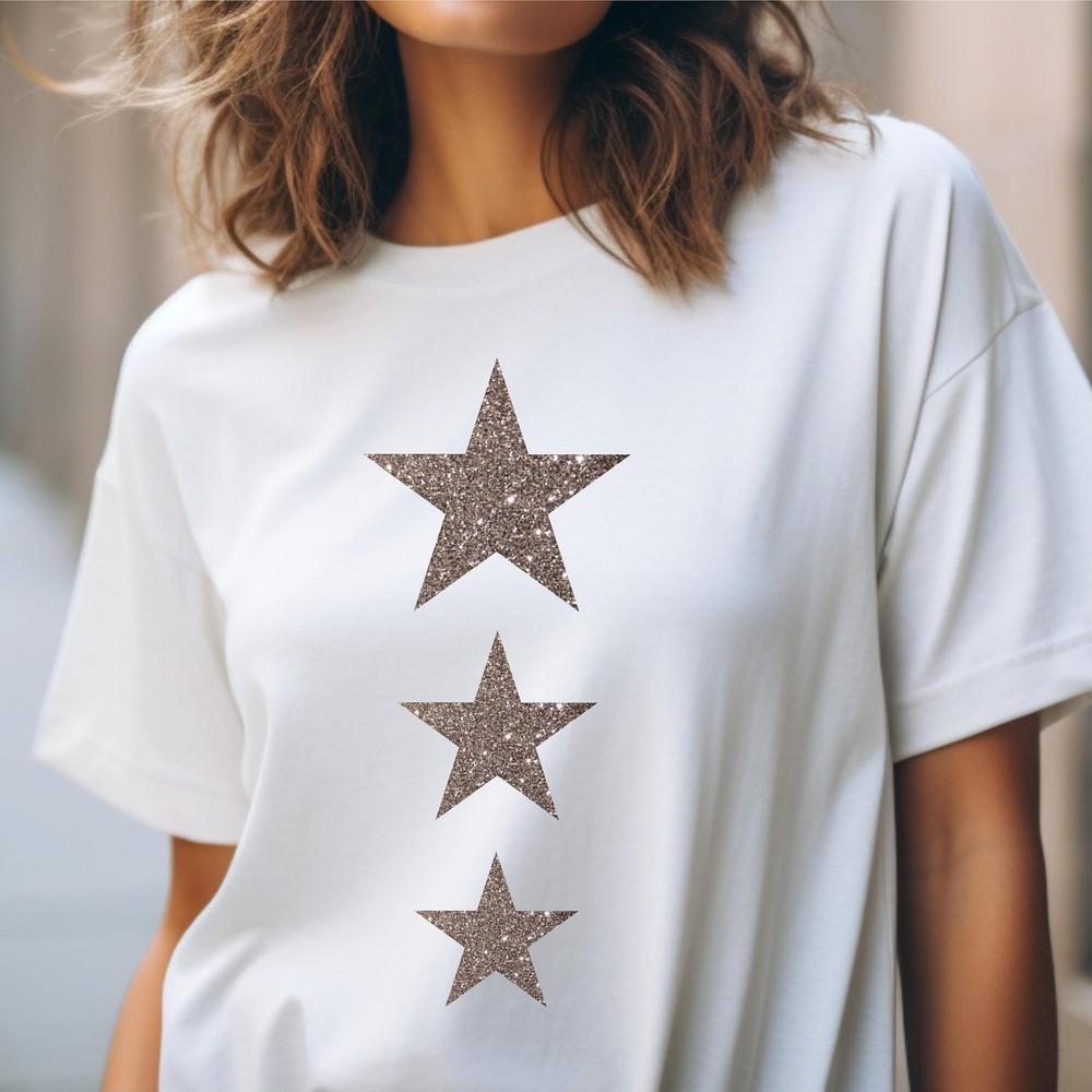 Glitter Star T shirt - 3 Silver glitter Stars - Unisex - trending fashion t-shir Unisex T-Shirt M