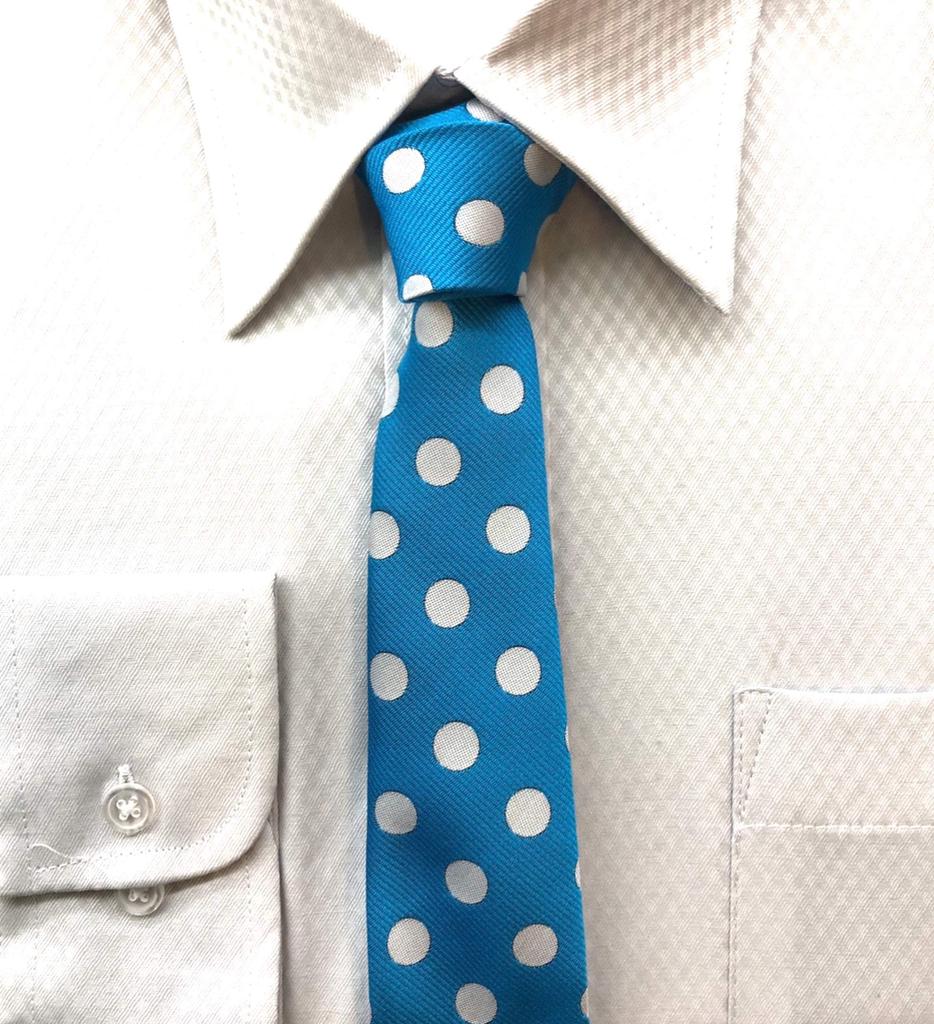 [HANG OVER] Long-selling product [Made in Japan] 6cm large polka dot tie (TurquoiseWhite)