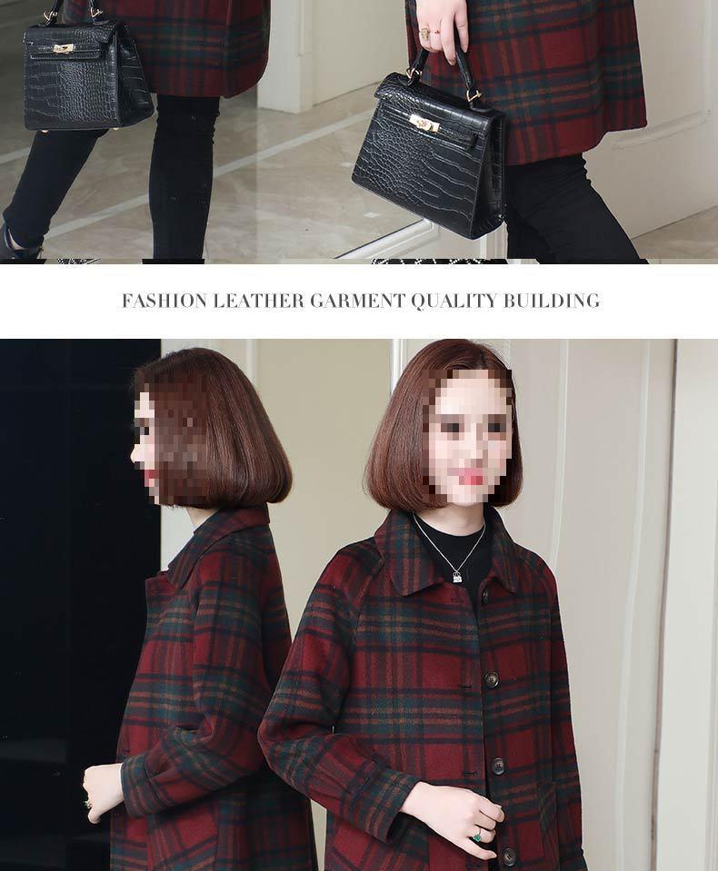 Women's Red Plaid Wool Coat - Korean Style, Autumn/Winter 2025, Double-Sided for Middle-Aged and Elderly