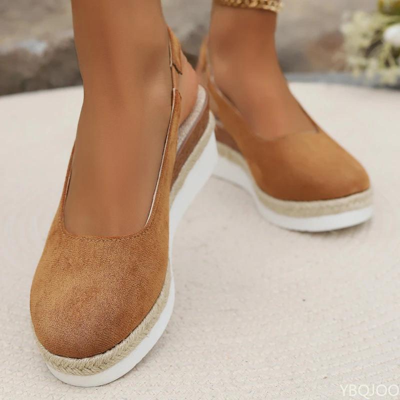 Sommer einfarbige Sandalen runde Zehenpartie Lässige hinten offene Sandale Dicke Sohle Schuhe in großen Größen Atmungsaktive bequeme DamenSCHUHE